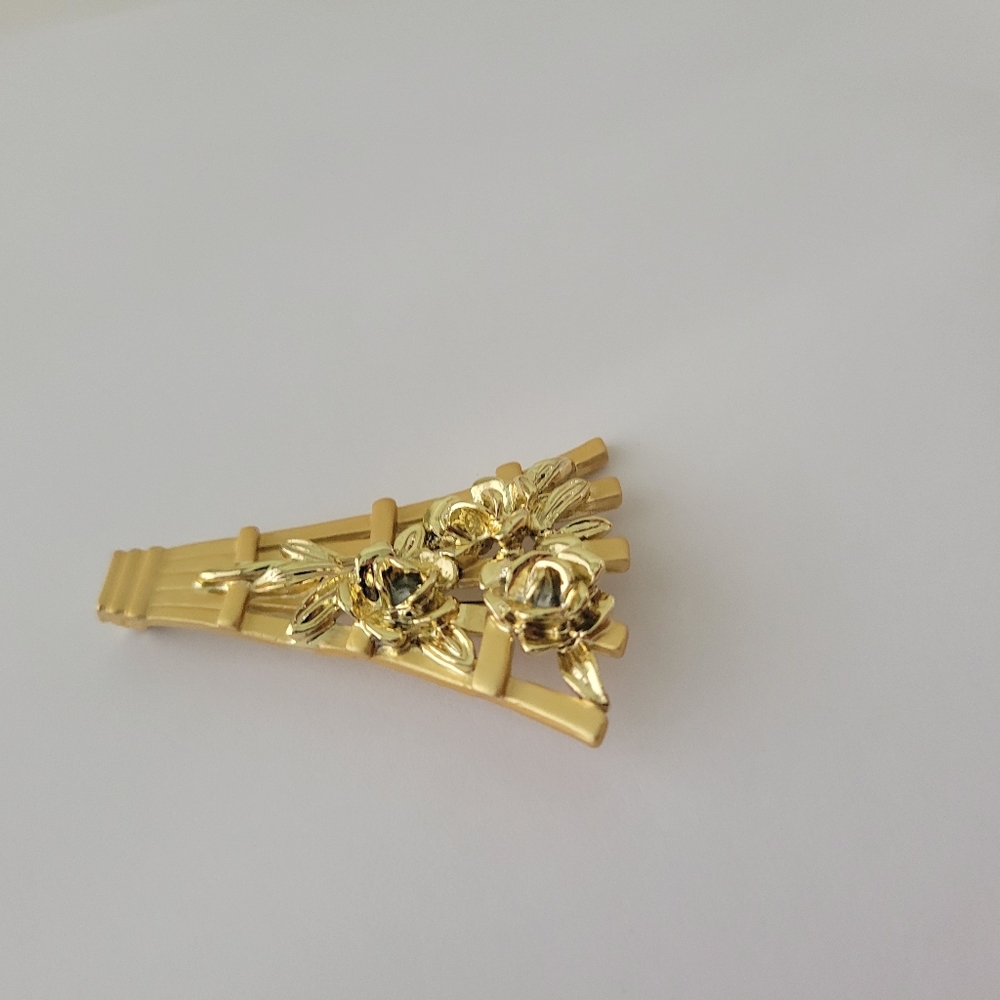 Vintage Signed Danecraft Garden Flower Lattice Trellis Pin Brooch Goldtone - Picture 4 of 8